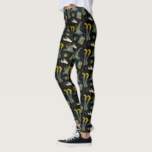 Spooky vibe kleurrijke halloween symbolen patroon leggings