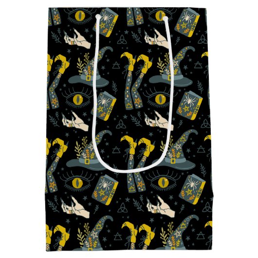 Spooky vibe kleurrijke halloween symbolen patroon medium cadeauzakje (Achterkant)