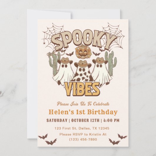 Spooky Vibes 1e Verjaardag Western Feest Kaart (Voorkant)