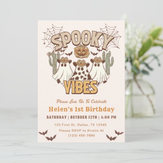 Spooky Vibes 1e Verjaardag Western Feest Kaart (Staand voorkant)