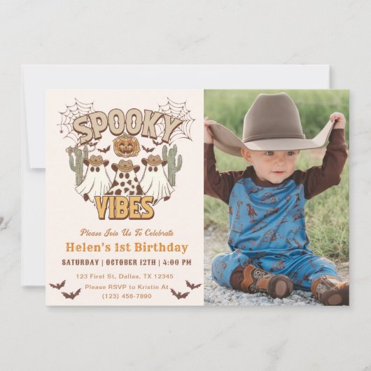 Spooky Vibes 1e Verjaardag Western Party Foto Kaart (Voorkant)