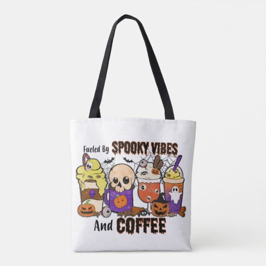 Spooky Vibes and Coffee Halloween Canvas tas (Achterkant)