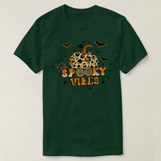 Spooky Vibes Autumn Pumpkin Leopard Pet Witches Ha T-shirt (Design voorkant)