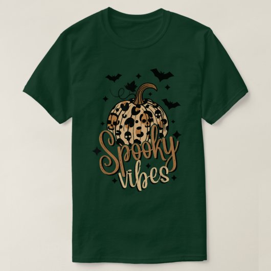 Spooky Vibes Boho Halloween Pumpkin Leopard Witchy T-shirt (Design voorkant)