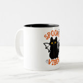 Spooky Vibes Cat Face Halloween Mug Tweekleurige Koffiemok (Voorkant links)