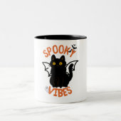 Spooky Vibes Cat Face Halloween Mug Tweekleurige Koffiemok (Center)