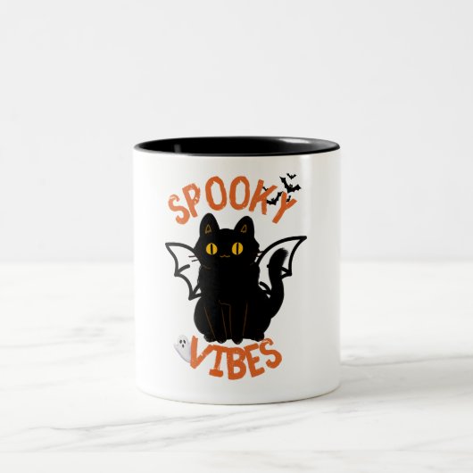 Spooky Vibes Cat Face Halloween Mug Tweekleurige Koffiemok (Center)