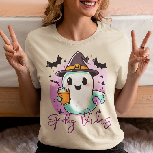 Spooky Vibes Cute Ghost Halloween Tri-Blend Shirt