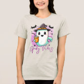 Spooky Vibes Cute Ghost Halloween Tri-Blend Shirt (Voorkant)
