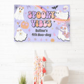 Spooky Vibes Cute Halloween Groovy Ghost Birthday Spandoek (Insitu)