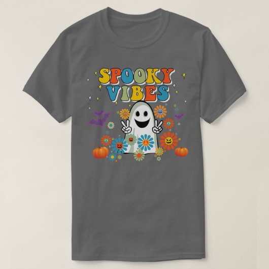 Spooky Vibes Cute Halloween Peace 70s Retro Premiu T-shirt (Design voorkant)