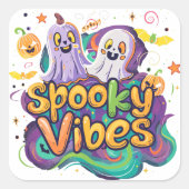 Spooky Vibes | ExDesigner | Halloween Vierkante Sticker (Voorkant)