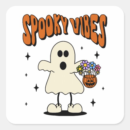 Spooky vibes geest vierkante sticker (Voorkant)
