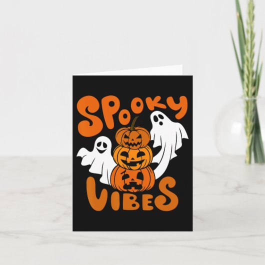 Spooky Vibes Gelukkig Halloween Pompoen Boo Kostuu Kaart (Voorkant)