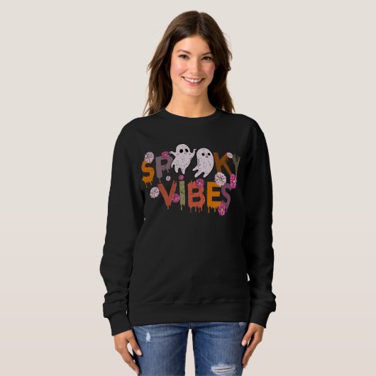 Spooky Vibes Ghost Halloween Sweatshirt (Voorkant volledig)
