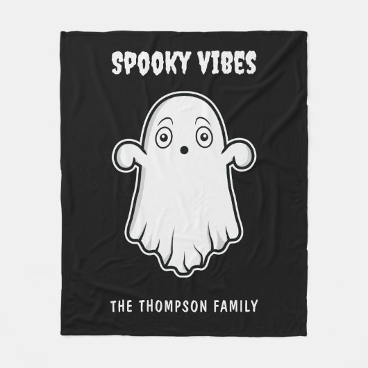 Spooky Vibes Ghost Halloween Zwart-Wit Fleece Deken (Voorkant)