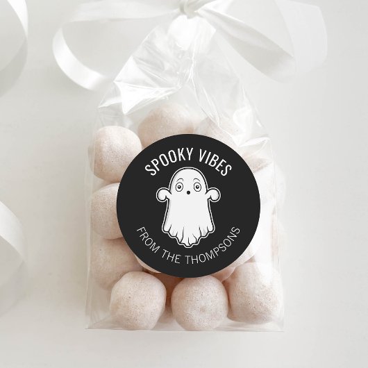 Spooky Vibes Ghost Halloween Zwart-Wit Ronde Sticker