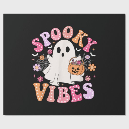 Spooky Vibes Ghost Retro Groovy Halloween Cadeaupapier (Vlak)