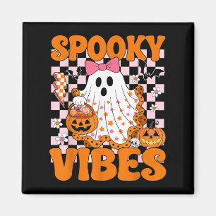 Spooky Vibes Ghost Retro Groovy Halloween Vrouwen Magneet