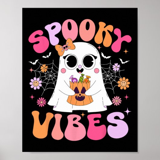 Spooky Vibes Ghost Retro Groovy Halloween Vrouwen  Poster (Voorkant)