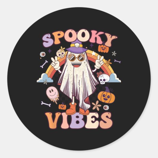 Spooky Vibes Ghost Retro Groovy Halloween Vrouwen Ronde Sticker (Voorkant)
