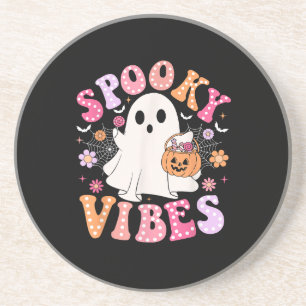 Spooky Vibes Ghost Retro Groovy Halloween Zandsteen Onderzetter