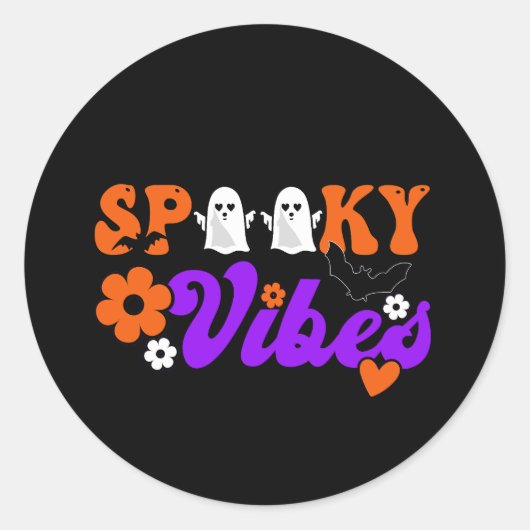 Spooky Vibes Ghosts Ronde Sticker (Voorkant)