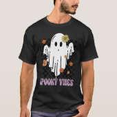Spooky Vibes Groovy Flower Ghost Halloween Spooky T-shirt (Voorkant)