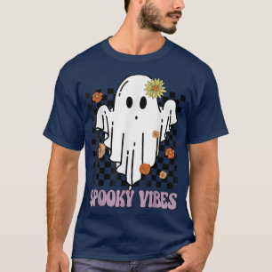 Spooky Vibes Groovy Flower Ghost Halloween Spooky T-shirt