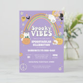 Spooky Vibes Groovy Ghost Hippe Halloween Verjaard Kaart (Staand voorkant)