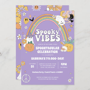 Spooky Vibes Groovy Ghost Hippe Halloween Verjaard Kaart