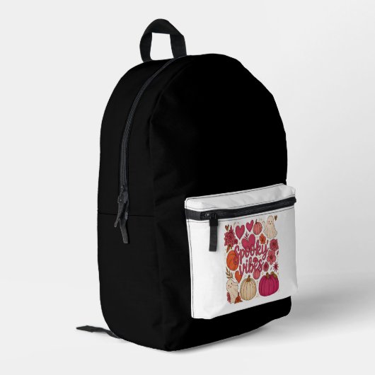 Spooky Vibes - Halloween Backpack Bedrukte Rugzak (Achterkant Hoek Links)