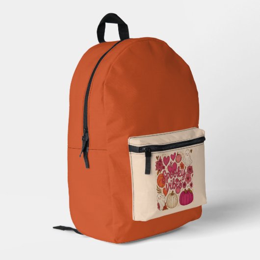 Spooky Vibes - Halloween Backpack Bedrukte Rugzak (Achterkant Hoek Links)