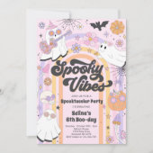 Spooky Vibes Halloween Cute Groovy Ghost Birthday Kaart (Voorkant)