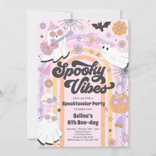Spooky Vibes Halloween Cute Groovy Ghost Birthday Kaart (Voorkant)
