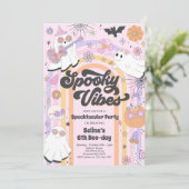 Spooky Vibes Halloween Cute Groovy Ghost Birthday Kaart (Staand voorkant)