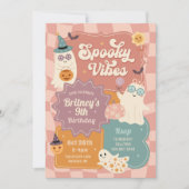 Spooky Vibes Halloween Cute Groovy Ghost Birthday Kaart (Voorkant)