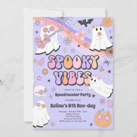 Spooky Vibes Halloween Cute Groovy Ghost Birthday Kaart (Voorkant)