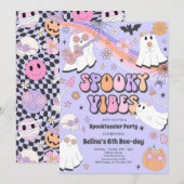 Spooky Vibes Halloween Cute Groovy Ghost Birthday Kaart (Voorkant / Achterkant)