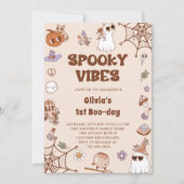 Spooky Vibes Halloween Cute Groovy Ghost Birthday Kaart (Voorkant)