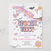 Spooky Vibes Halloween Cute Groovy Ghost Birthday Kaart (Voorkant)