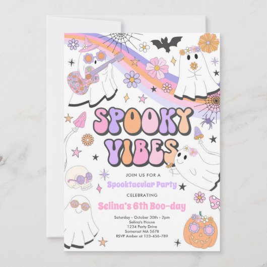 Spooky Vibes Halloween Cute Groovy Ghost Birthday Kaart (Voorkant)