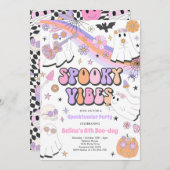 Spooky Vibes Halloween Cute Groovy Ghost Birthday Kaart (Voorkant / Achterkant)
