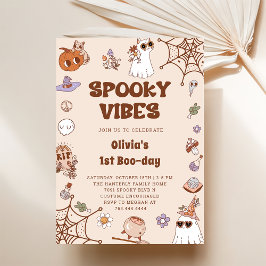 Spooky Vibes Halloween Cute Groovy Ghost Birthday Kaart
