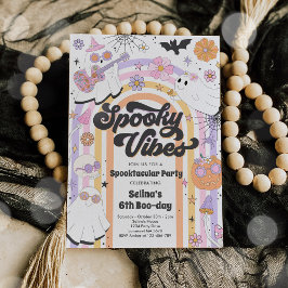 Spooky Vibes Halloween Cute Groovy Ghost Birthday Kaart