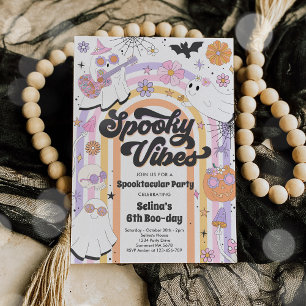 Spooky Vibes Halloween Cute Groovy Ghost Birthday Kaart