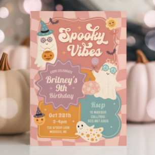 Spooky Vibes Halloween Cute Groovy Ghost Birthday Kaart