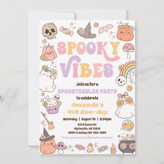 Spooky Vibes Halloween Ghost Invitation Kaart (Voorkant)