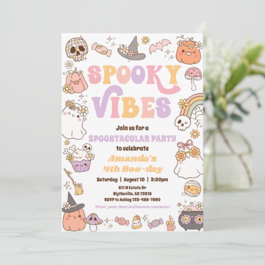 Spooky Vibes Halloween Ghost Invitation Kaart (Staand voorkant)