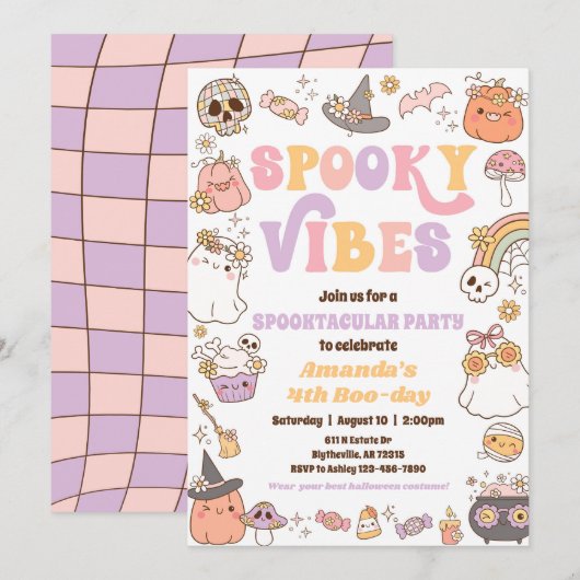 Spooky Vibes Halloween Ghost Invitation Kaart (Voorkant / Achterkant)